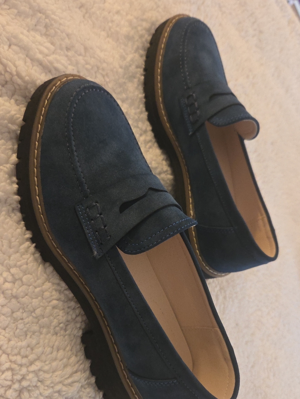 Women's Suede Penny Loafers in Navy